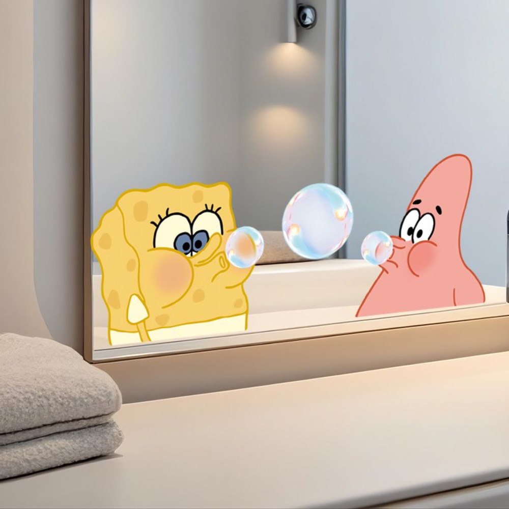 Home Theater Bathroom - Stiker Cermin Kamar Mandi SpongeBob –
